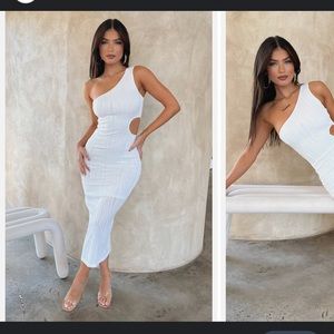 White textured cut out maxi/midi dress